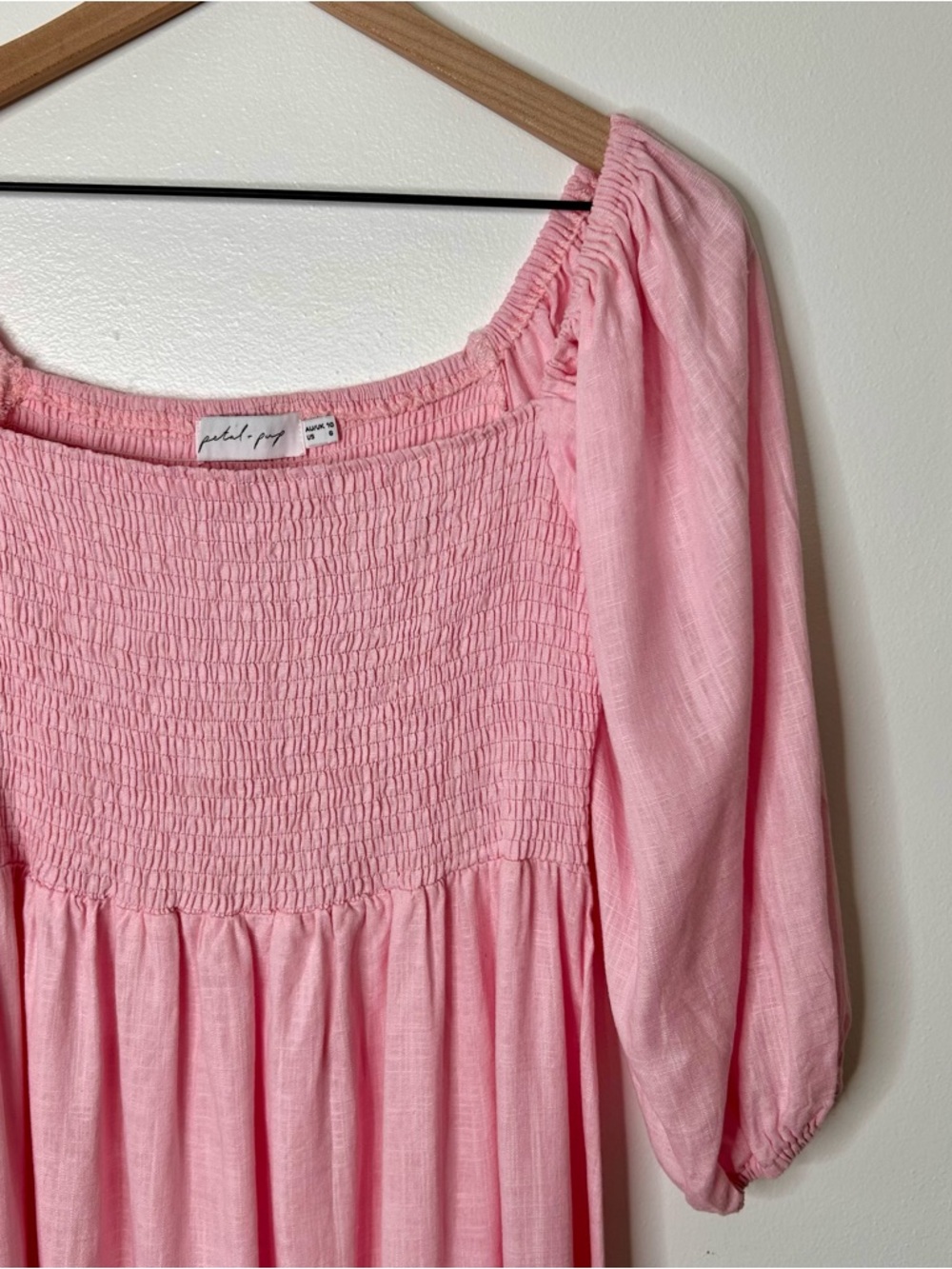 Petal & Pup Light Pink Smocked linen blend Midi Dress - Picture 5 of 9